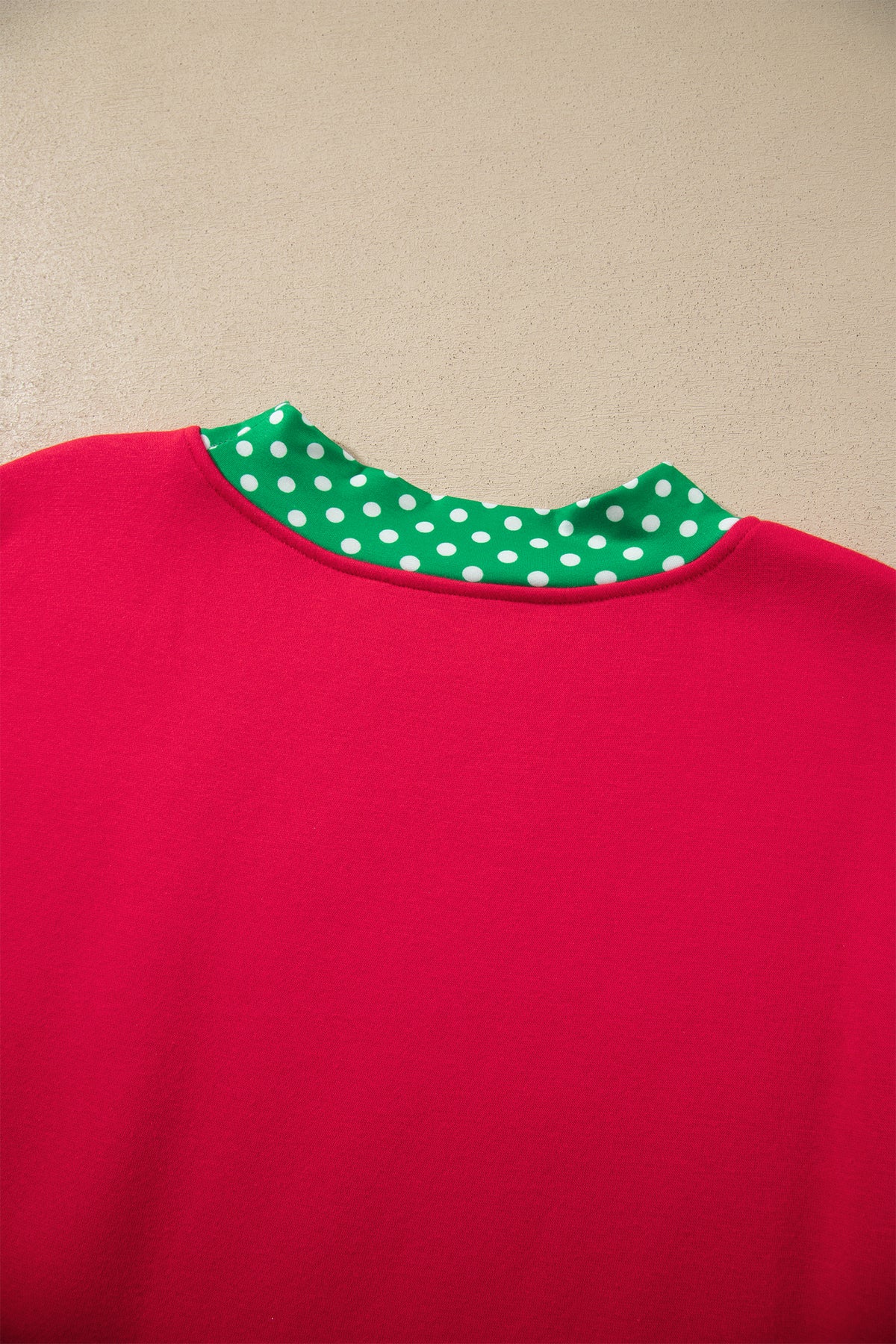 Red Colorblock Polka Dot Contrast Trim Oversized Sweatshirt