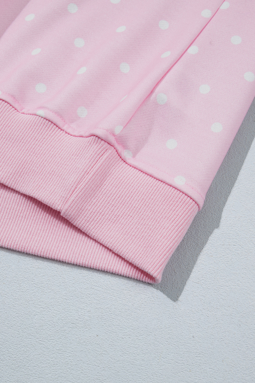 Pink Polka Dot Print Metal Button Collar Casual Pullover Sweatshirt