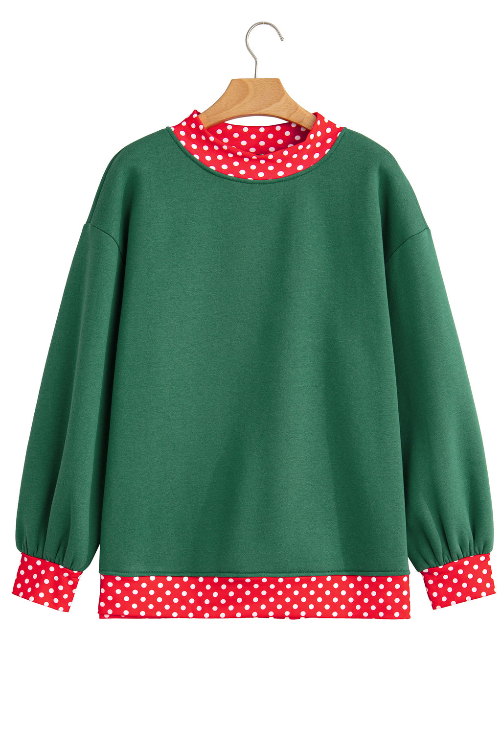 Red Colorblock Polka Dot Contrast Trim Oversized Sweatshirt