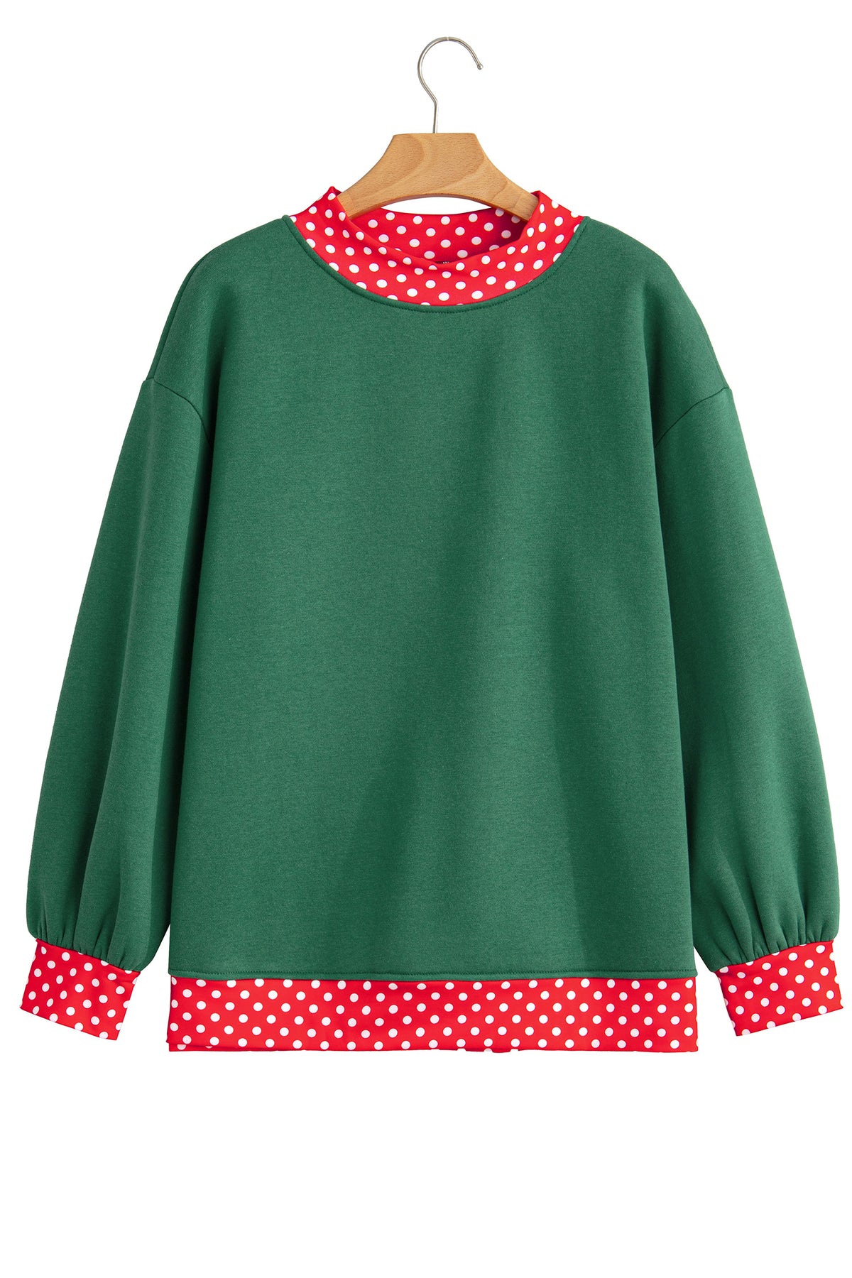 Red Colorblock Polka Dot Contrast Trim Oversized Sweatshirt