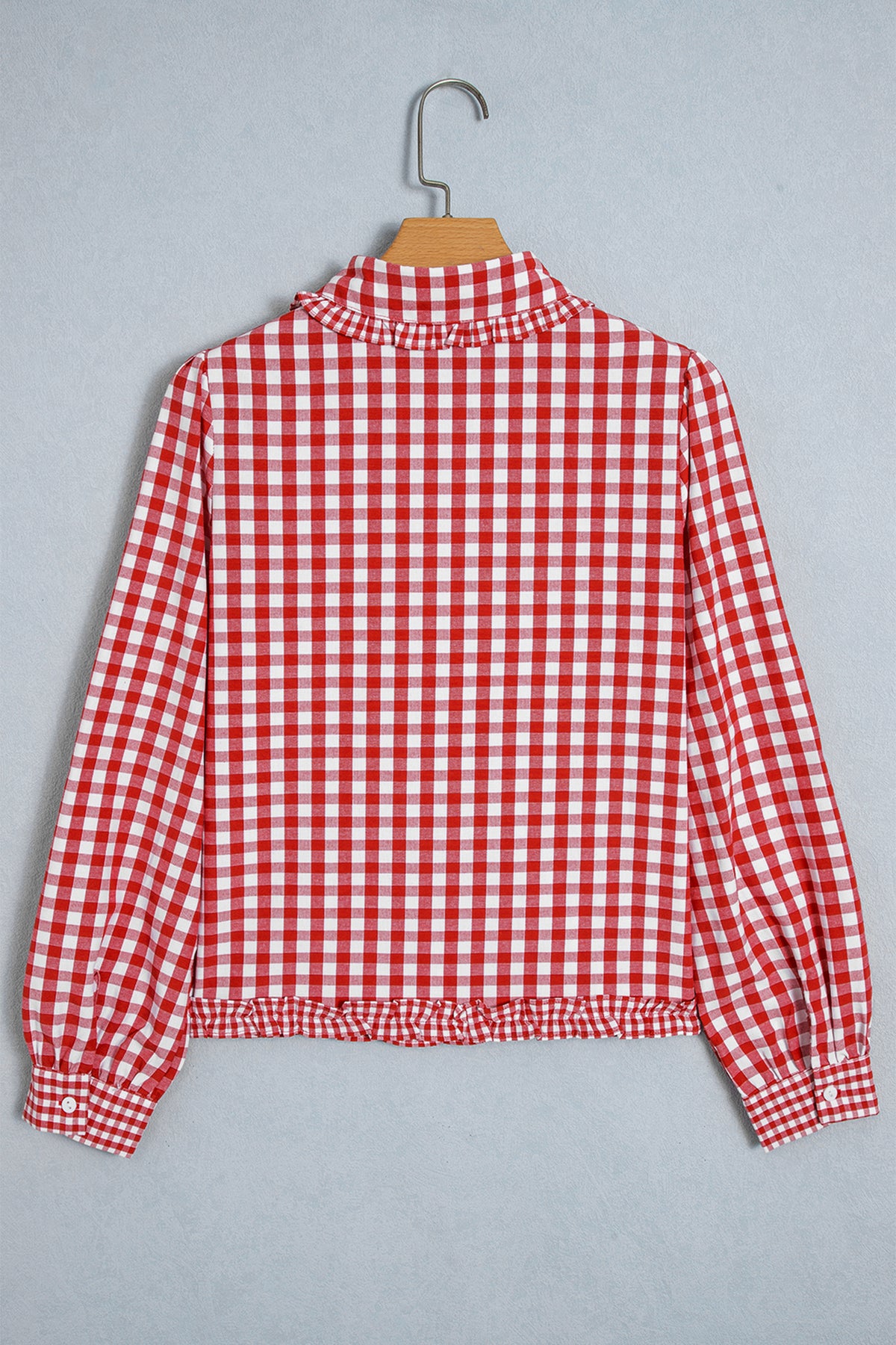 Red Plaid Long Sleeve Button Down Frill Detail Casual Shirt