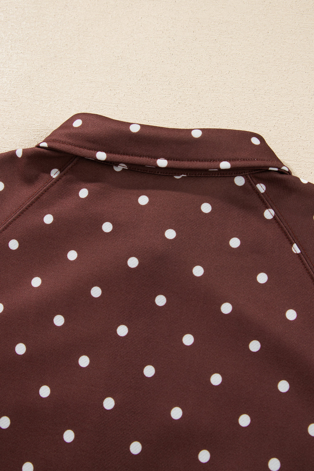 Pink Polka Dot Print Metal Button Collar Casual Pullover Sweatshirt