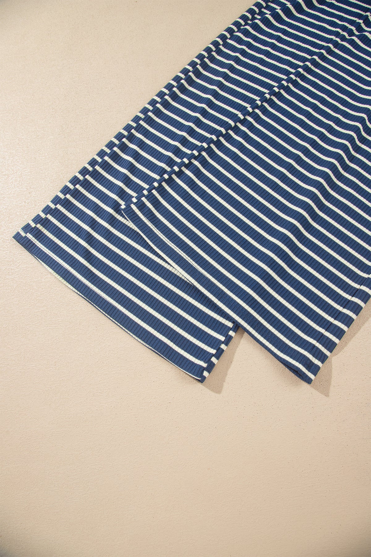 Blue Stripe Color Block Patchwork Zip V Neck Pullover Loose Pants 2pcs Set