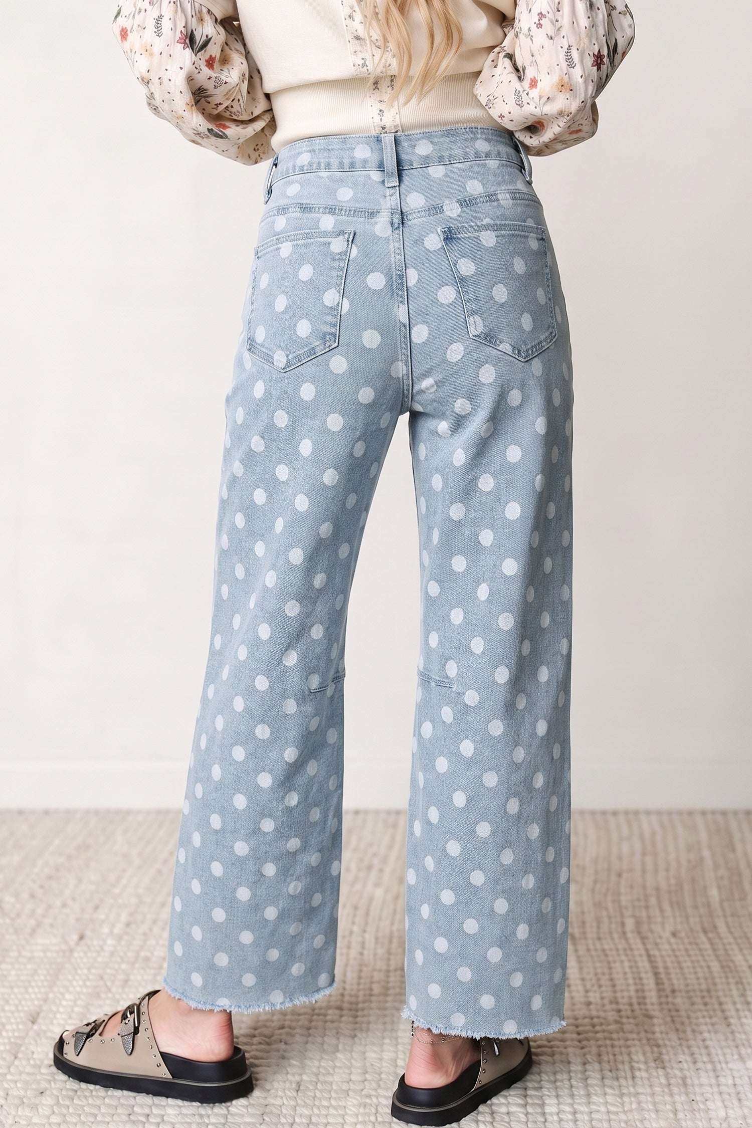 Sky Blue Polka Dot Casual Slim Fit Jeans