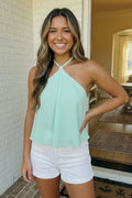 Mint Spaghetti Straps Lined Chiffon Textured Top