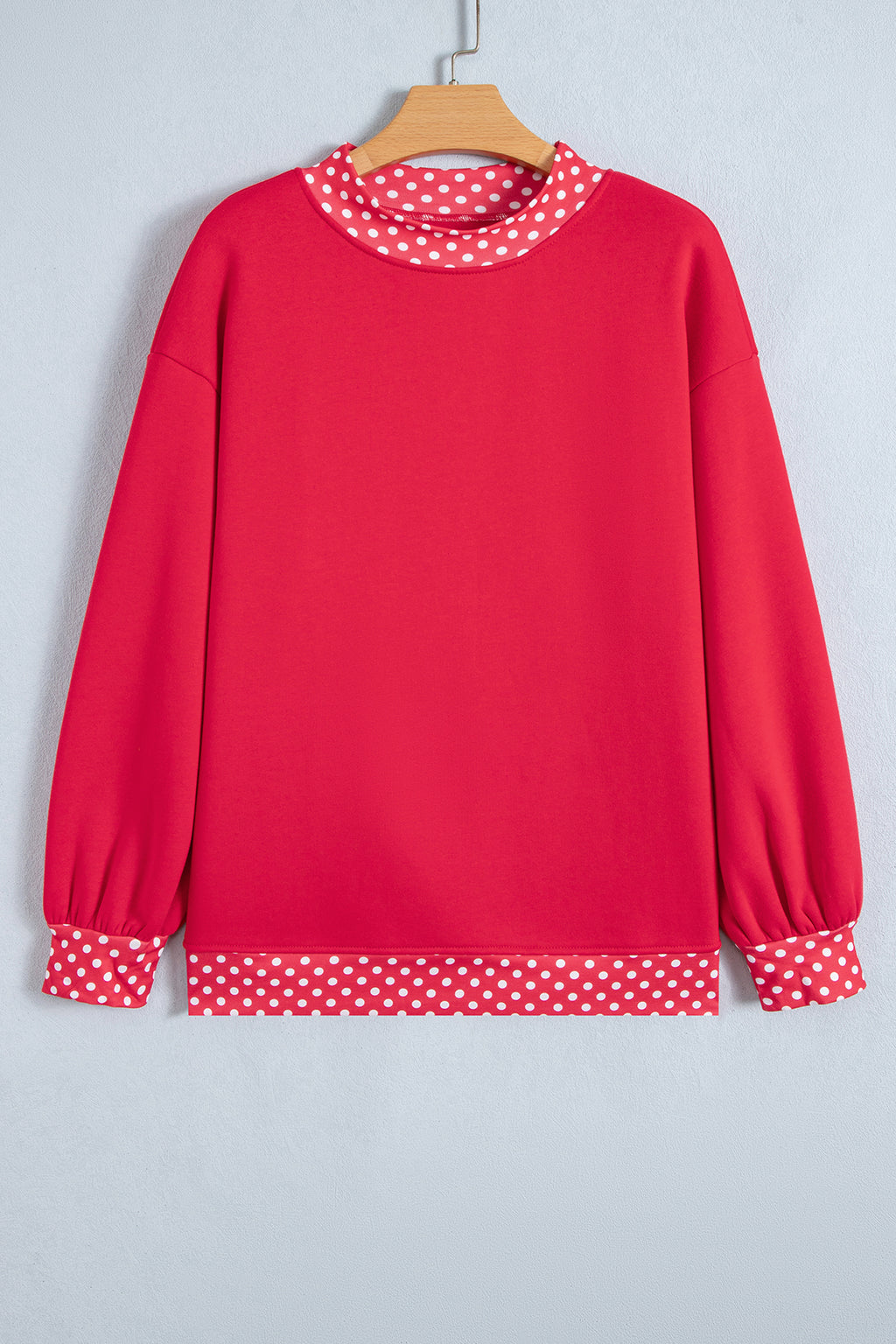 Red Colorblock Polka Dot Contrast Trim Oversized Sweatshirt