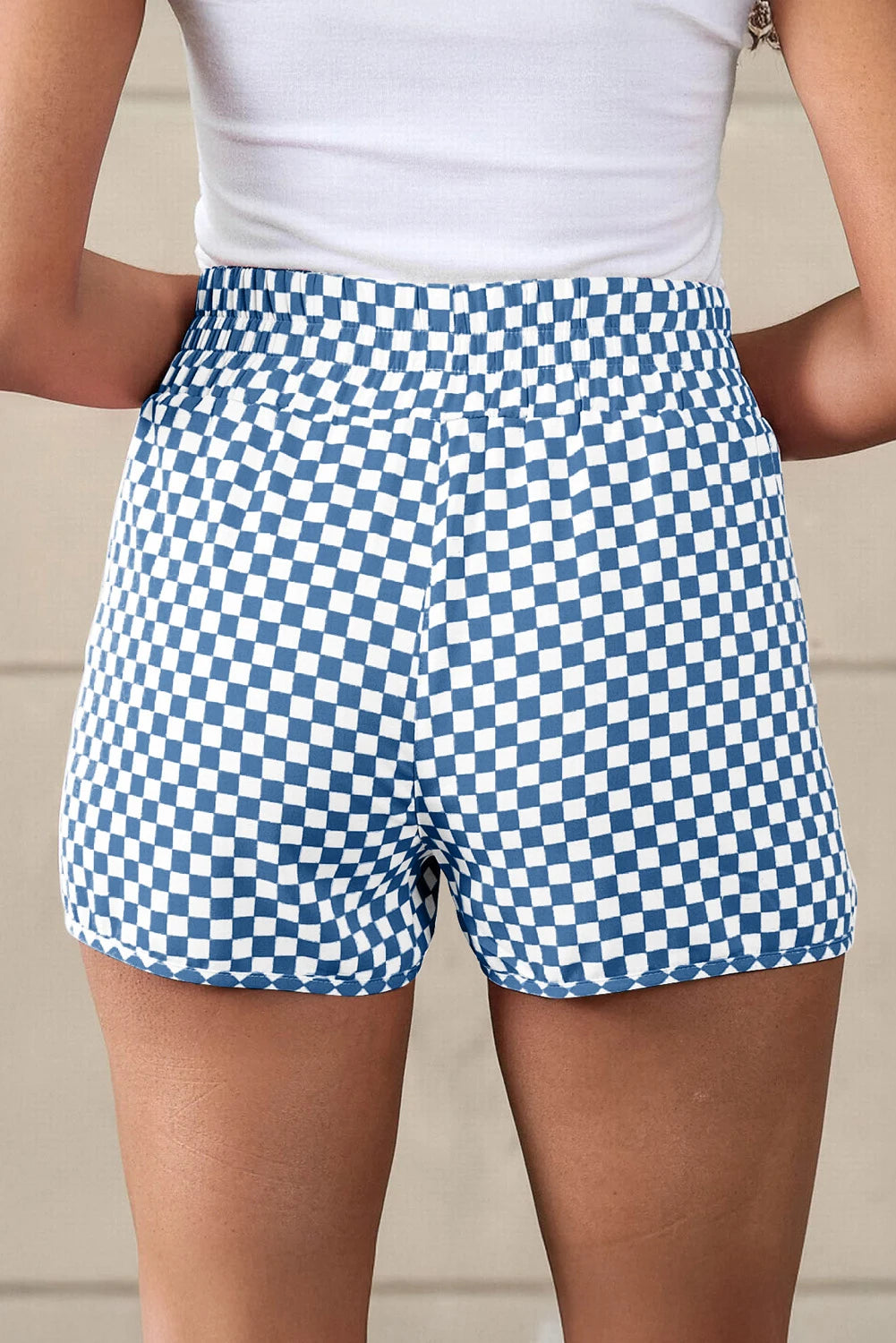 Blue Checkered High Waisted Athletic Shorts