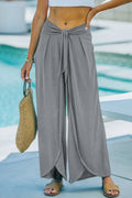 Grey Knotted Drop Waist Split Leg Relaxed Pants