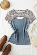 Two Tone Cut Out Ribbed Top
